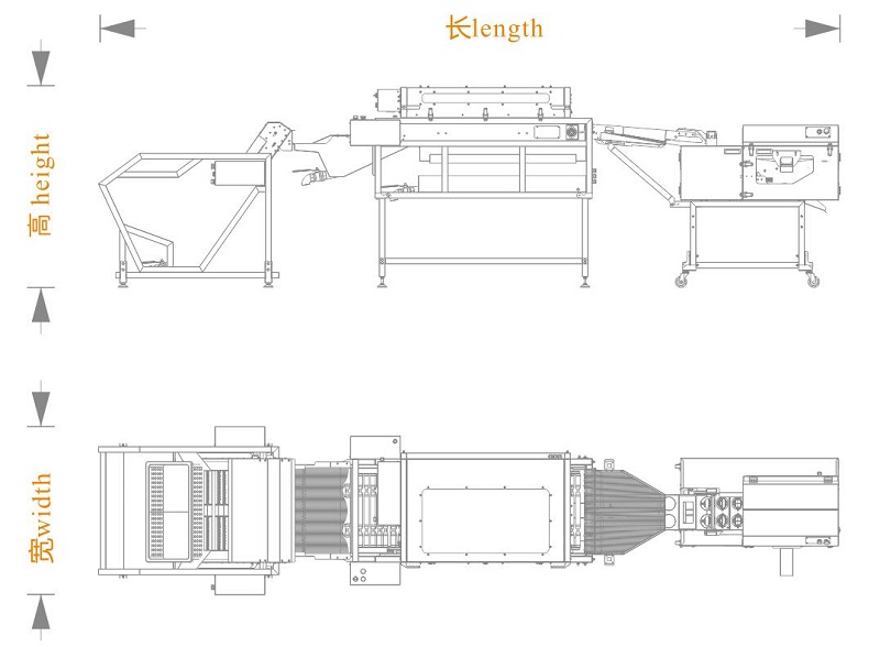 上蛋+洗蛋+雙排敲蛋機組合生產(chǎn)線<長寬高>尺寸圖