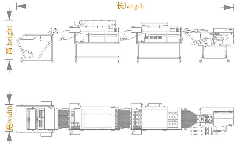上蛋+洗蛋+烘干+雙排敲蛋機組合生產(chǎn)線<長寬高>尺寸圖